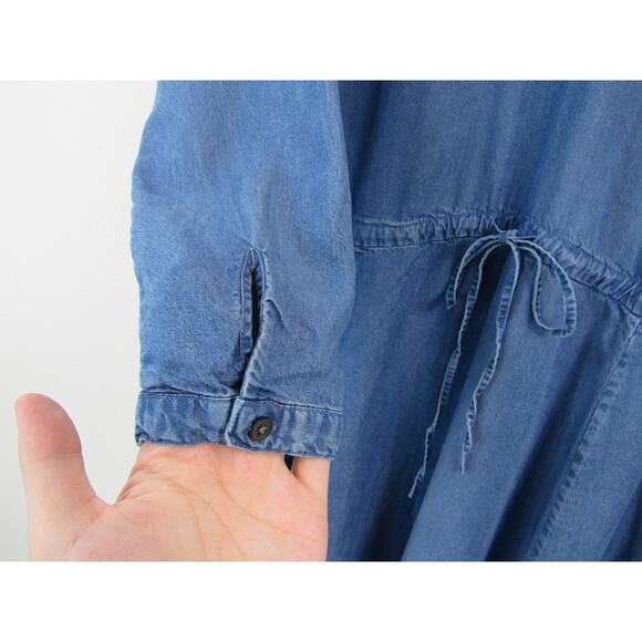 Gap Medium Tall Long Sleeve Tie Shirt Dress Chambray Indigo Casual Peasant - Picture 3 of 5